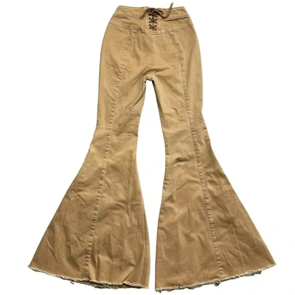 Free People We The Free Lace Up Back Extreme Flare High Rise SZ 24 CRVY - Picture 8 of 12